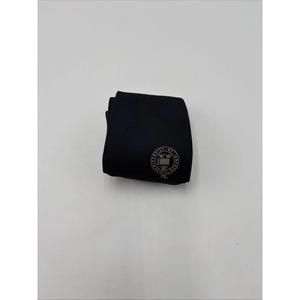 University Of‎ Oxford Silk Tie Black Made In England Crest Stamped Blue